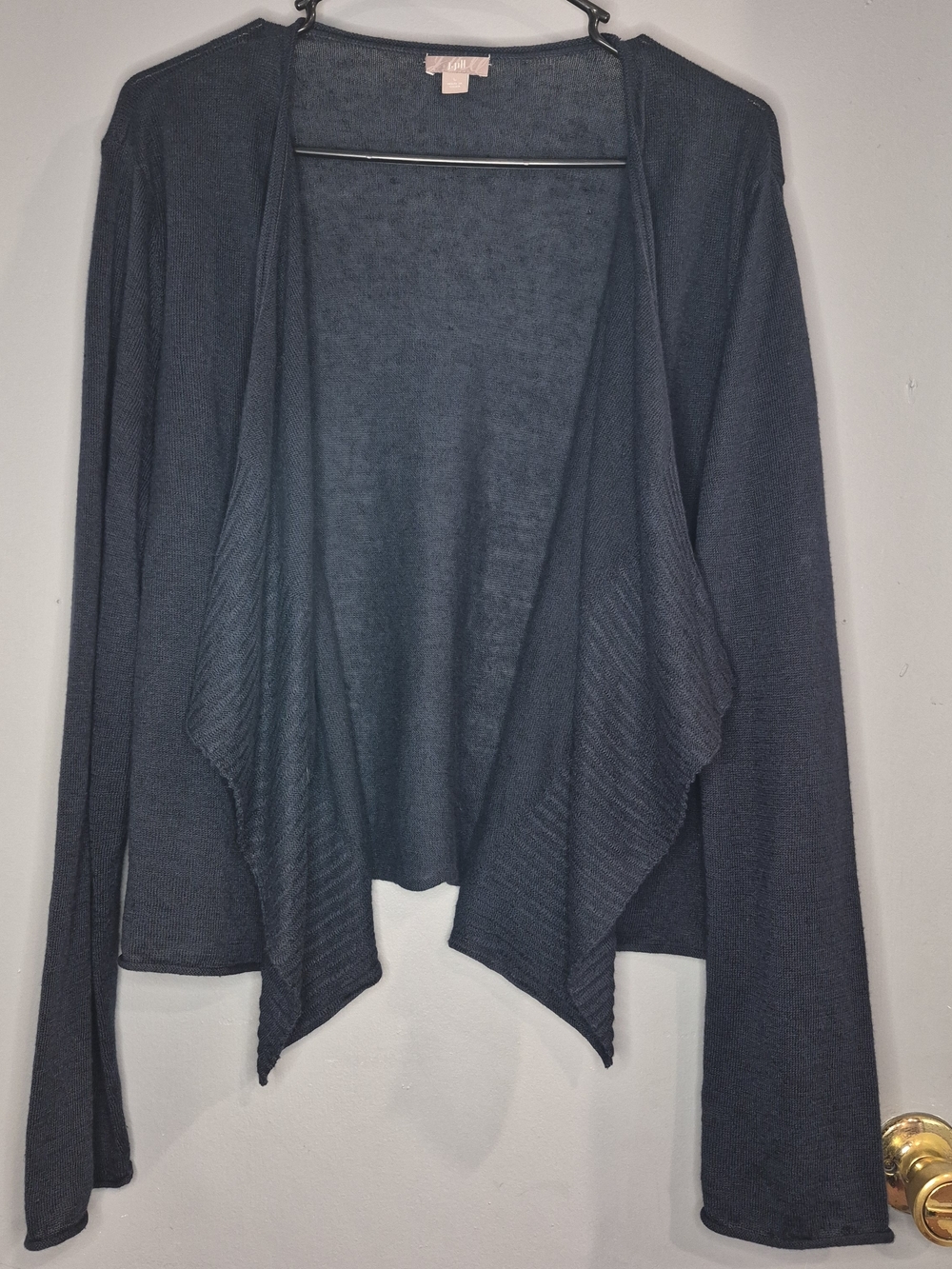 J.Jill Open-Front Draped Cardigan Sweater - Navy Blue Linen/Cotton Blend